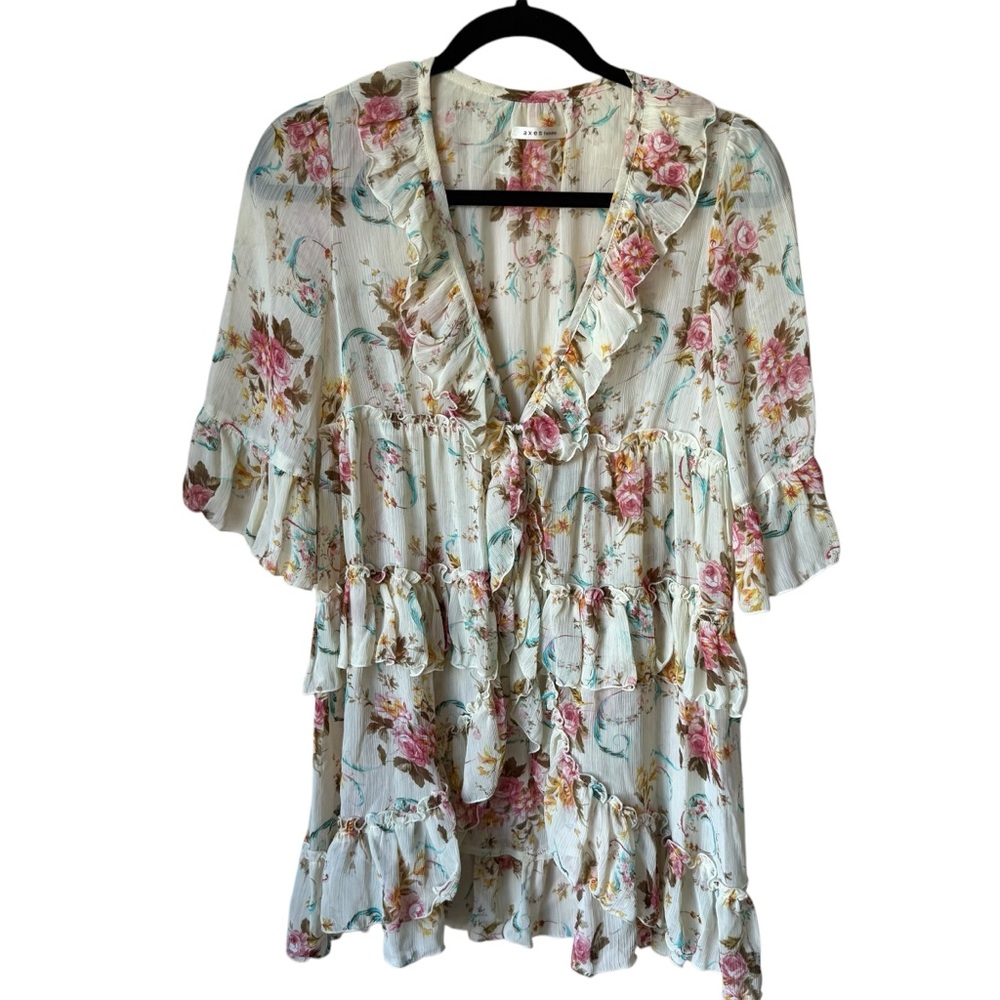 Japanese Brand Axes Femme Floral Ruffle Tunic Blouse